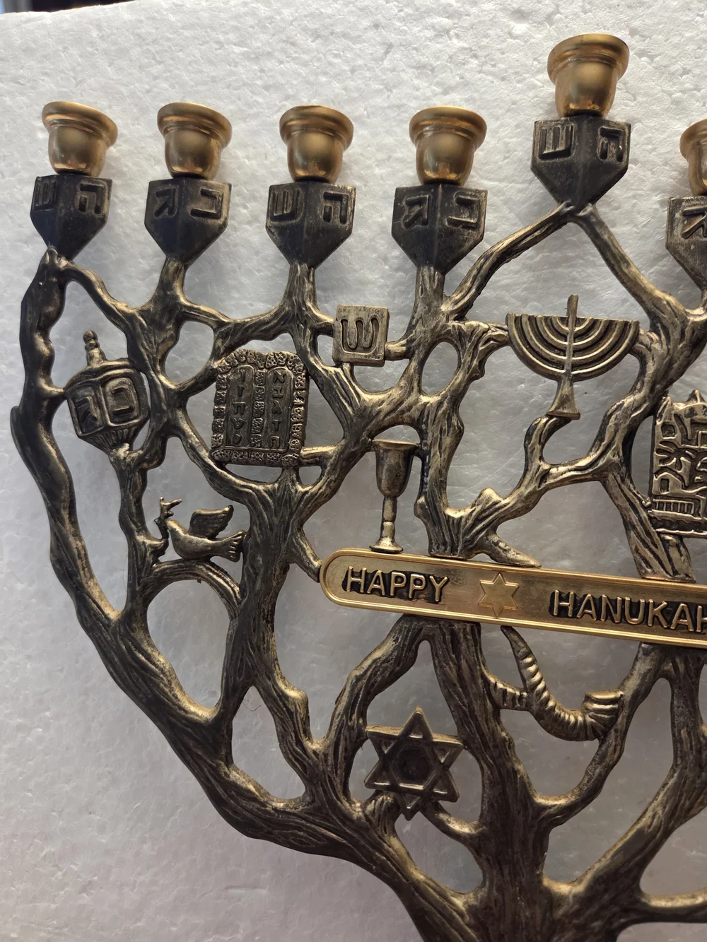 Happy Hanukkah Bronze-Accent Menorah